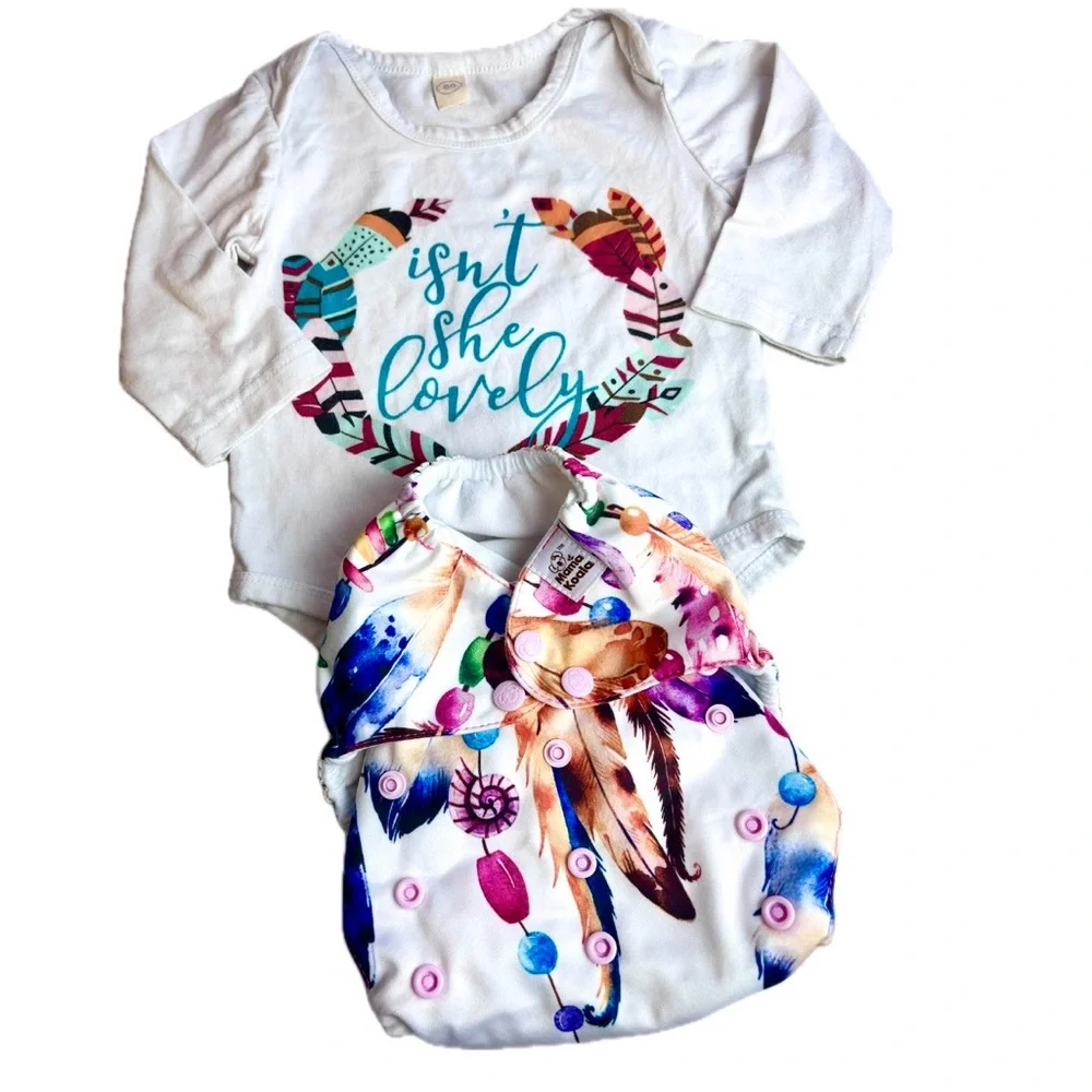 NEW Mama Kuala Feather Print Diaper Cover with MK Insert